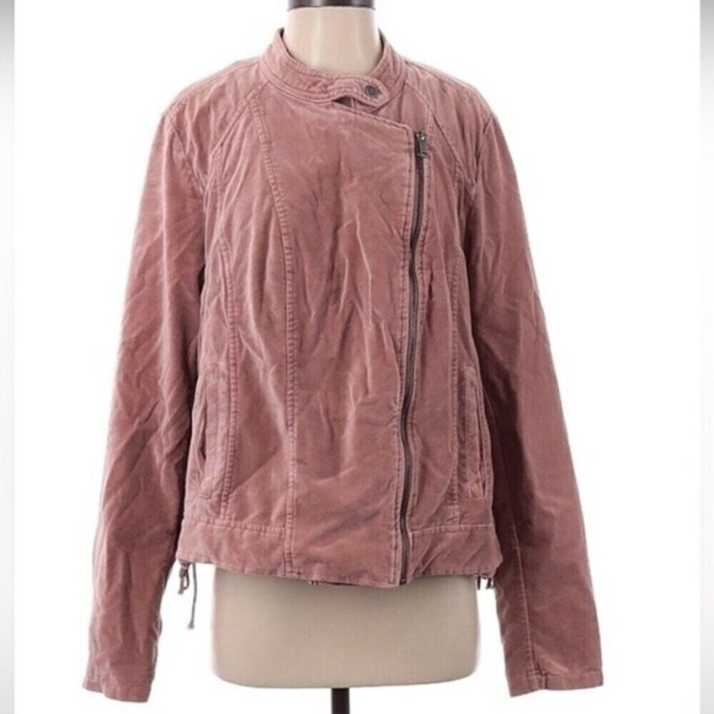 Women's Jacket  Moto Velvet Feel Full Zip Rose Pink Laced Side size L
